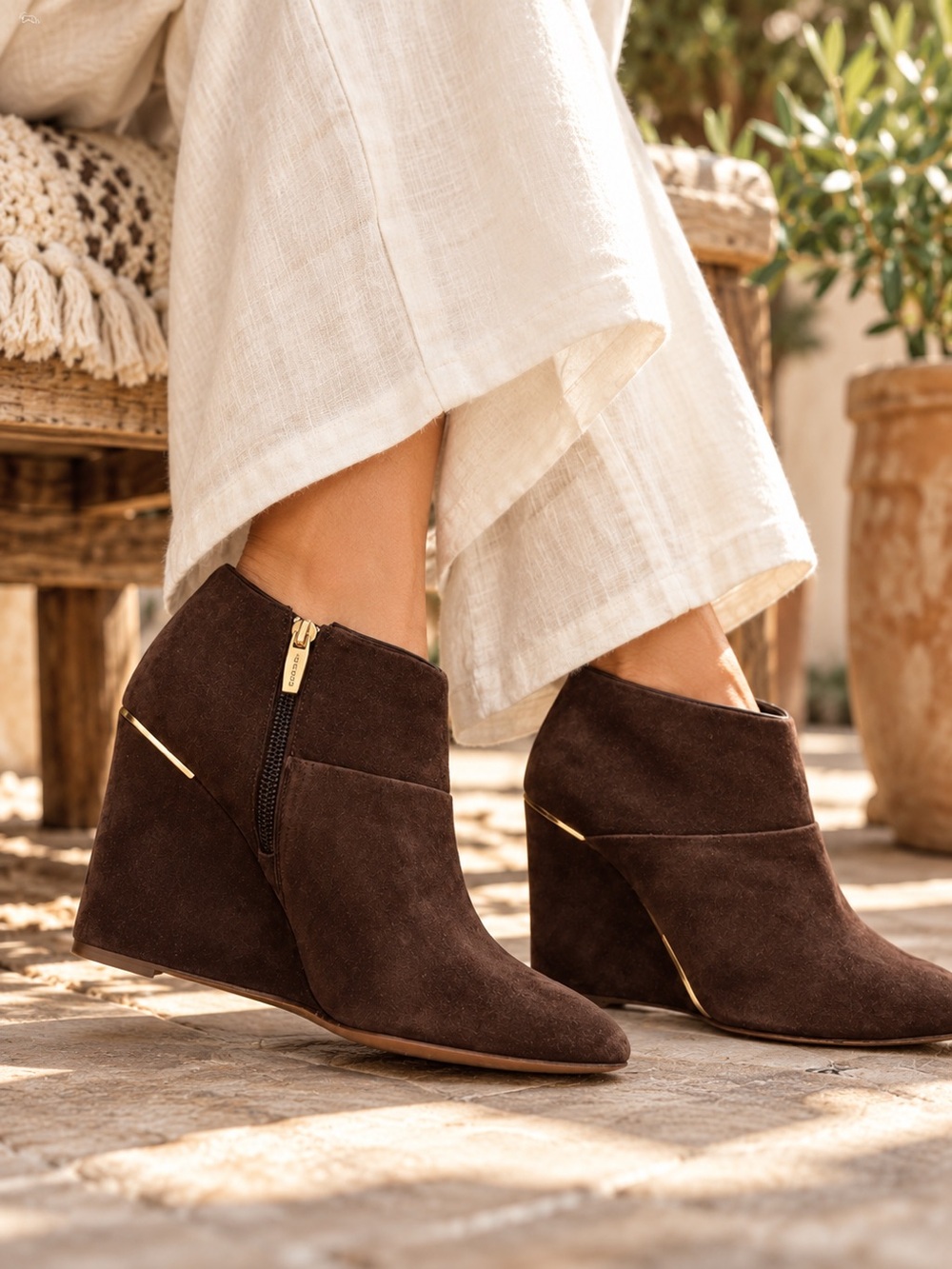 Coach Espresso Suede Wedge Ankle Booties Size 7.5 EUC